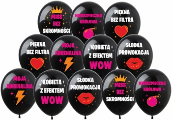 Balony z Napisami Dla Pewnych Siebie Kobiet Zestaw Imprezowy 12 sztuk