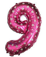 Balloon Number "9" Pink with hearts (40cm)