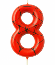 Narozeninová svíčka Spider-Man "8" - červená a černá