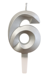 Świeczka urodzinowa srebrna w kształcie cyfry "6"