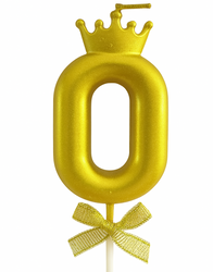 Golden birthday candle - Number 0 with crown