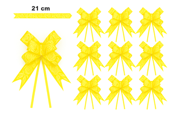 Kokarda dekoracyjna żółta z wzorem róż – 21 cm (zestaw 10 szt.)