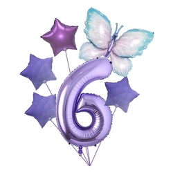 Set of balloons for 6th birthday with butterfly