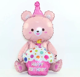 Balon Foliowy Happy Birthday MIŚ 3D Różowy