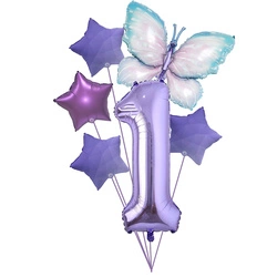 Set of 1st birthday balloons with butterfly
