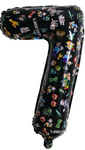 Balon foliowy cyfra 7 – Minecraft, czarny, 32 cali (80 cm)
