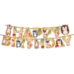Girlanda HAPPY BIRTHDAY z leśnymi zwierzętami – dekoracja urodzinowa