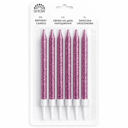 Pink glitter birthday candles 6 pcs. SHOW
