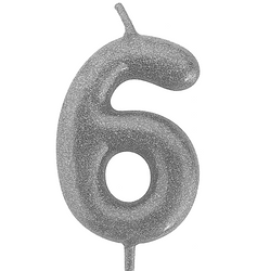 Святкова свічка  срібна у формі цифри "6"