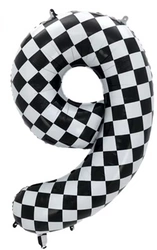 Balon Foliowy Cyferka "9" Szachownica Wyścig (100cm.)