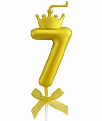 Golden birthday candle - Number 7 with crown