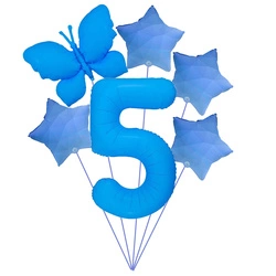 Set of balloons "Blue One with Butterfly" - perfect for 5. birthday
