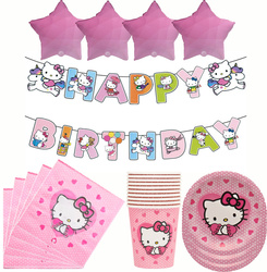 Zestaw Urodzinowy Hello Kitty – Dekoracje, Naczynia i Balony (45 elementów)