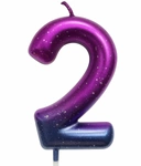 Birthday candle number "2" - purple and blue with glitter