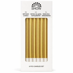 Set of 6 golden SHOW birthday candles - elegant cake decoration