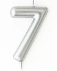 Silver birthday candle in the shape of a number "7"