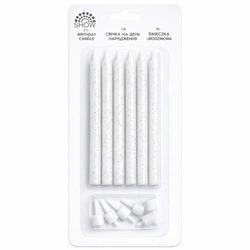 Birthday candles white with glitter bases 6 pcs.