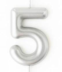 Silver birthday candle in the shape of a number "5"