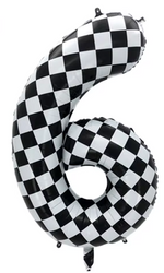 Fóliový balónek s číslem "6" Šachovnicový závod (100 cm).)