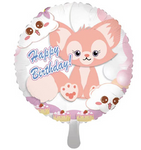 Fóliový balónek s liškou a roztomilými motivy, Happy Birthday 18" (45cm).)