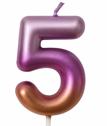 Іменинна свічка цифра "5" – райдужна металік