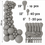 Zestaw Balonów Dekoracyjnych Kolor Szary 70 sztuk