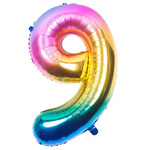 Balon Foliowy Cyferka "9" Tęczowa (100cm.)