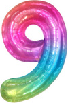Balon Foliowy Cyferka "9" Tęczowa (100cm.)