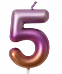 Świeczka urodzinowa cyfra "5" – tęczowa metaliczna