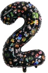 Balon foliowy cyfra 2 – Minecraft, czarny, 32 cali (80 cm)