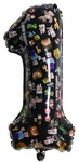 Balon foliowy cyfra 1 – Minecraft, czarny, 32 cali (80 cm)