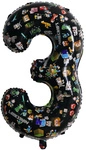 Balon foliowy cyfra 3 – Minecraft, czarny, 32 cali (80 cm)