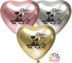 Balony Serca  I LOVE YOU. KOTKI  CHROME (10 szt.)