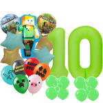 Zestaw Balonów „Minecraft” – Balony Foliowe i Gumowe z Nadrukiem (34 elementy)