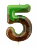 Świeczka Minecraft zielono-brązowa pikselowa "5"