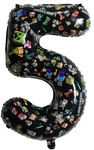 Balon foliowy cyfra 5 – Minecraft, czarny, 32 cali (80 cm)