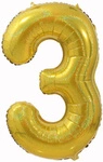 Balon Foliowy Cyferka "3" Złota Brokatowa( 100cm.)