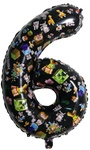 Balon foliowy cyfra 6 – Minecraft, czarny, 32 cali (80 cm)