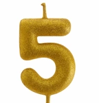 Złota świeczka urodzinowa „5” z brokatem
