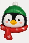 Balon foliowy Główka pingwina w zielonej czapce i czerwonym szaliku 60x68cm