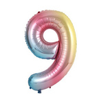 Balon Foliowy Cyferka "9" Tęczowa (100cm.)