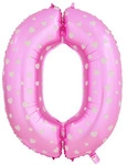 Balon Foliowy Cyferka "0" Różowa w Serduszka (100cm.)