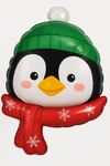 Balon foliowy Główka pingwina w zielonej czapce i czerwonym szaliku 60x68cm