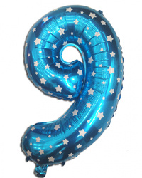 Balon Cyferka "9" Niebieska w gwiazdki (40cm)