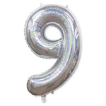 Фольгована повітряна кулька "9" Silver Holo (100см).)